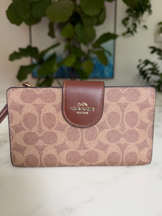 Coach Handbags - Coach Phone Wallet In Signature Canvas CW780 Gold Tan Brown Tech ID Wristlet